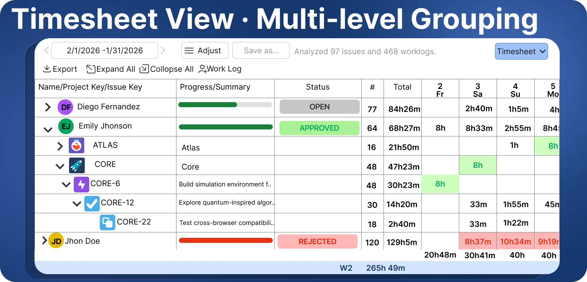 WorklogPRO - Timesheets and Cost Tracker for Jira screenshot 1